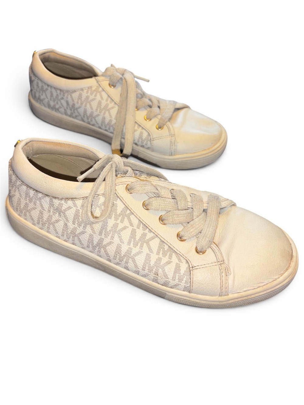 Michael Kors Kids Size 3 White Lace-Up Sneakers with MK Logo